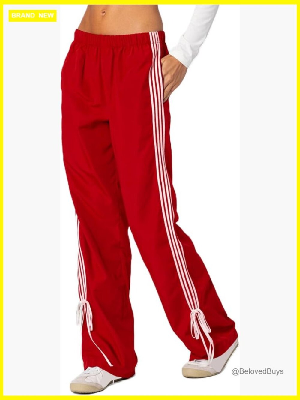 Wide Leg Track Pants Y2K Parachute Pants Elastic Low Rise Side Striped